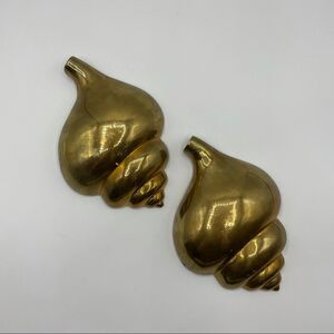 Pair of Vintage Brass Sea Shell Wall Hangings